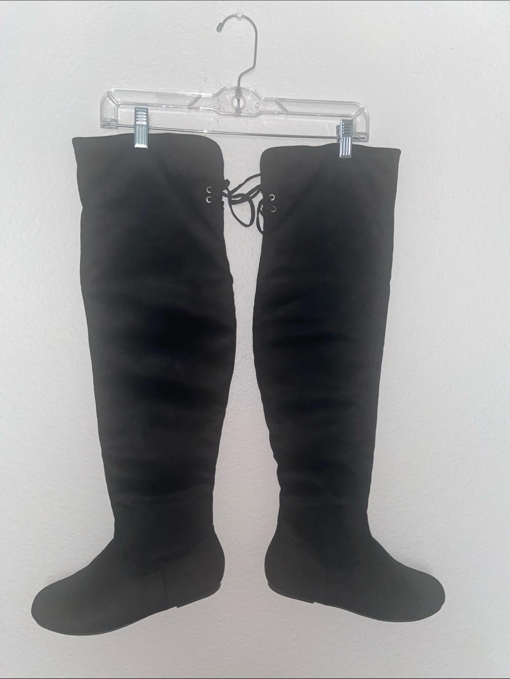 TOP Moda Black Over-the-Knee Lace-Up Back Boots